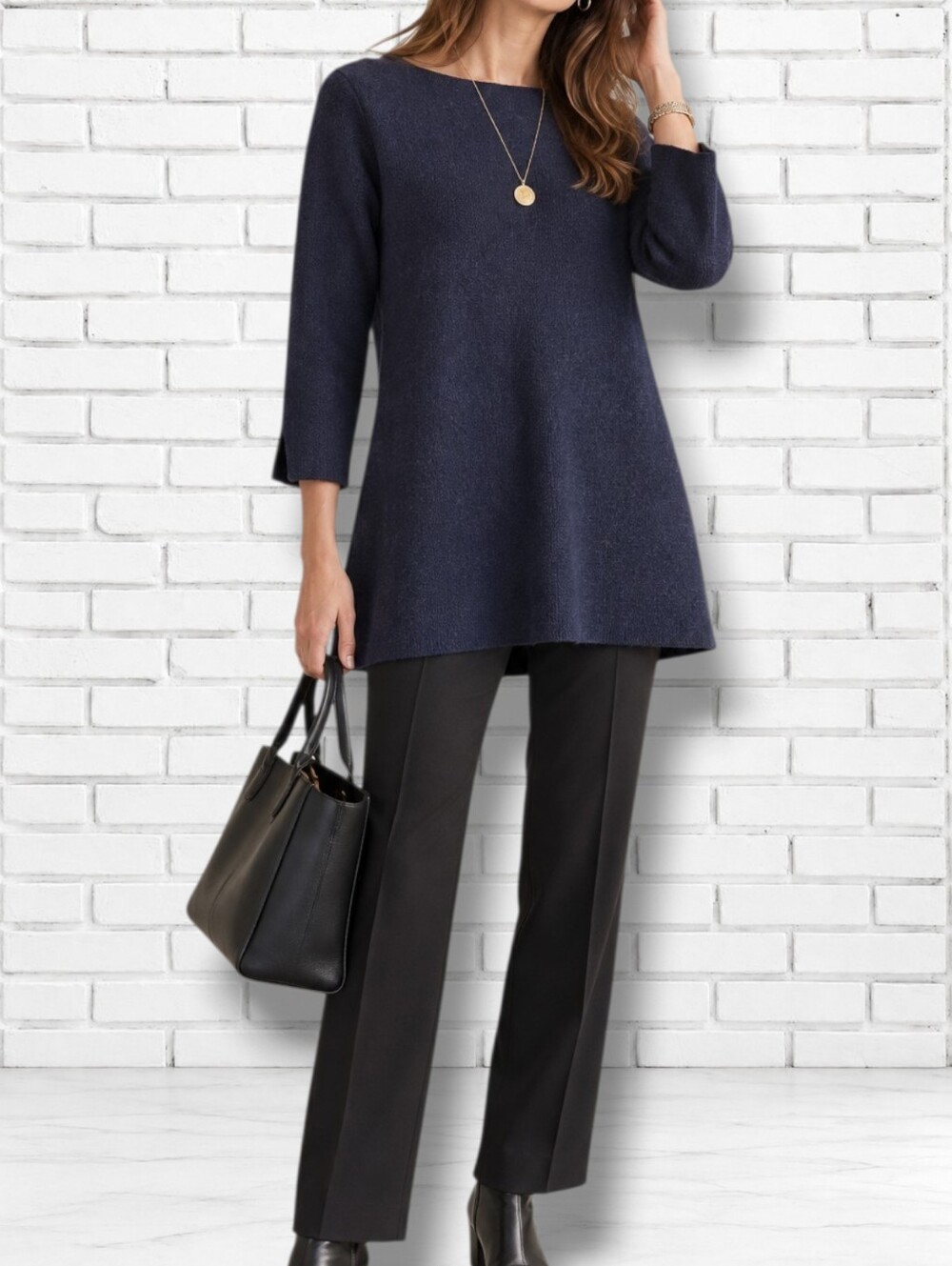 COS Navy Blue Wool Tunic Style Crewneck Sweater Top Size M